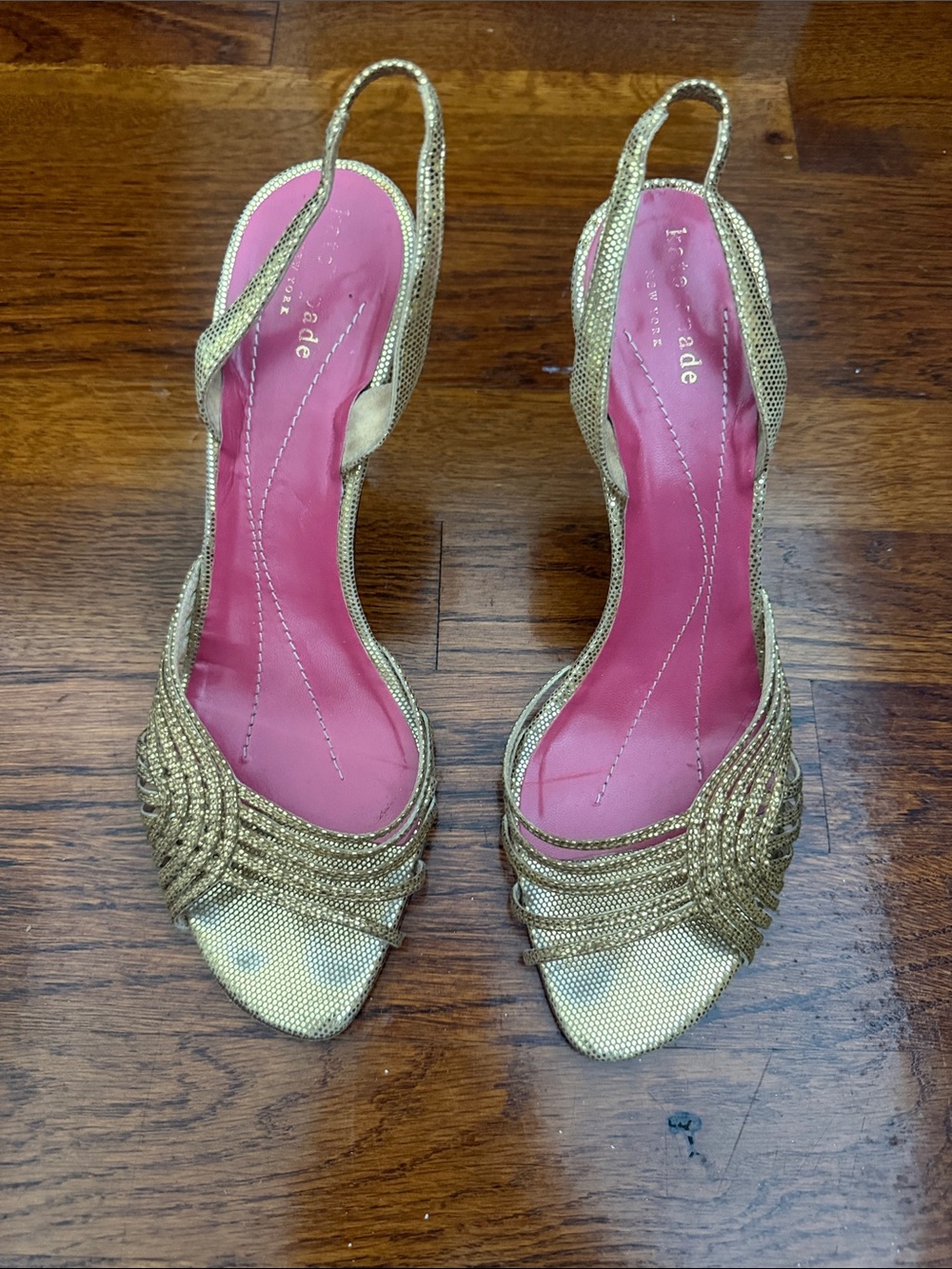 kate spade Gold Beaded Slingback Heels with Pink Insole size 9